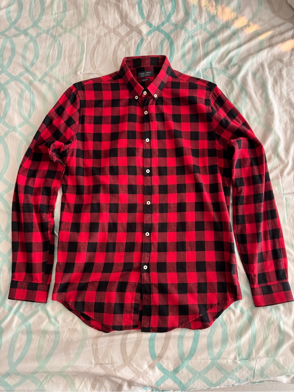 Zara Red and Black Buffalo Plaid Button-Down Shirt